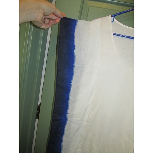 Ellen Tracy Women's White & Blue Short Sleeve Pullover Blouse Size M - Picture 4 of 7